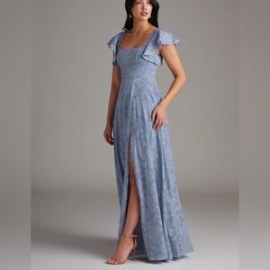 Elegant Light Blue Maxi Dress with Flutter Sleeves